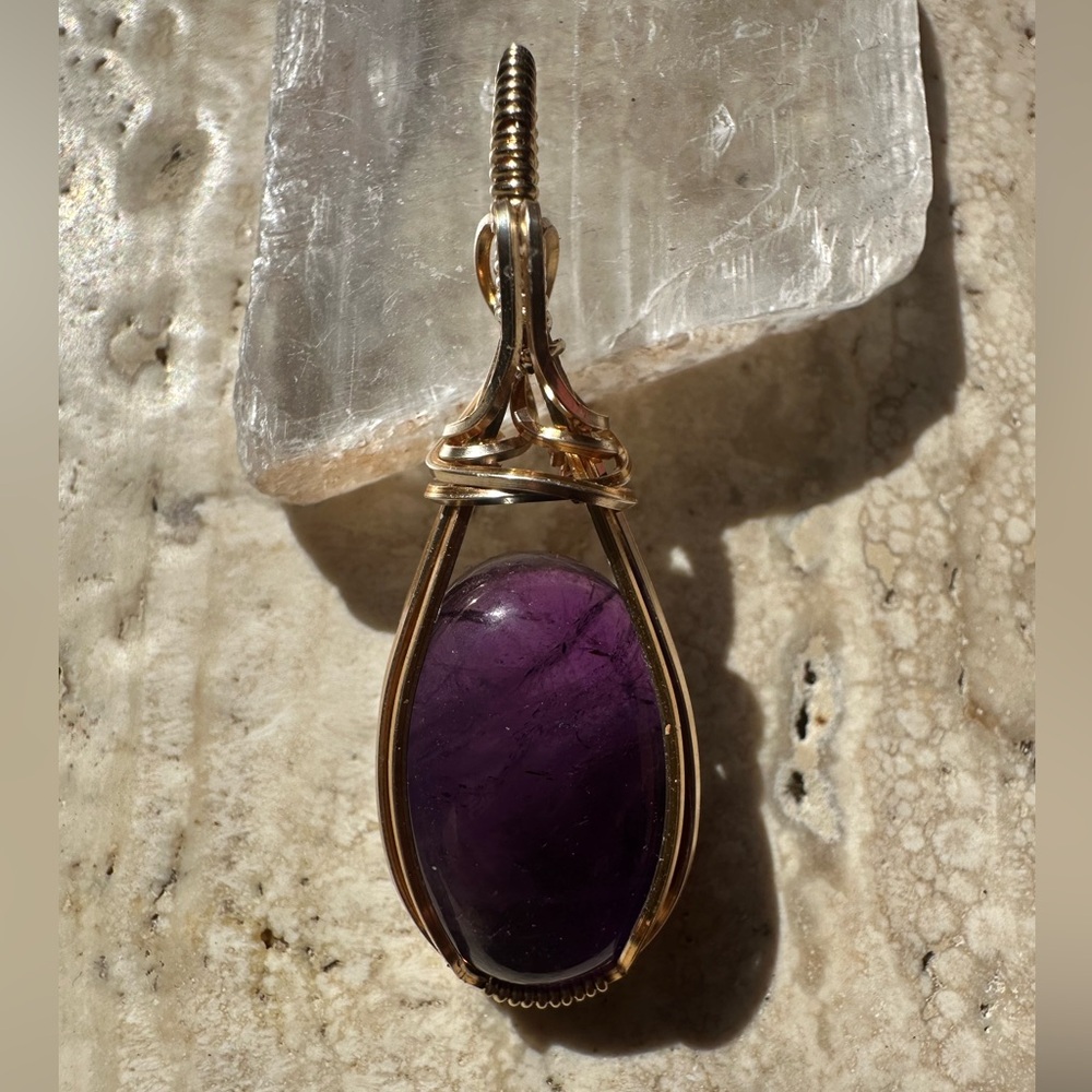 14k Gold Filled Natural Amethyst Necklace Pendant - Picture 5 of 10